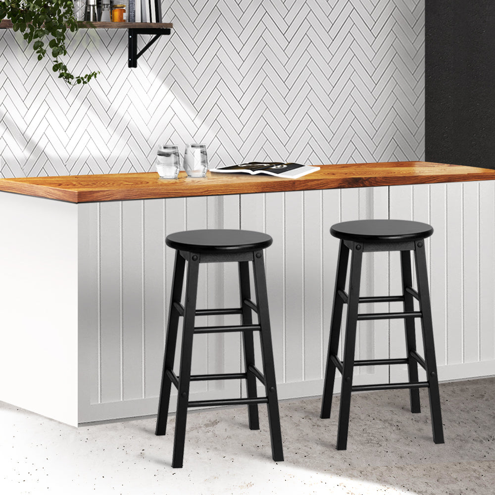 Artiss Set of 2 Black Beech Wood Backless Bar Stools showcasing sturdy design and sleek finish.