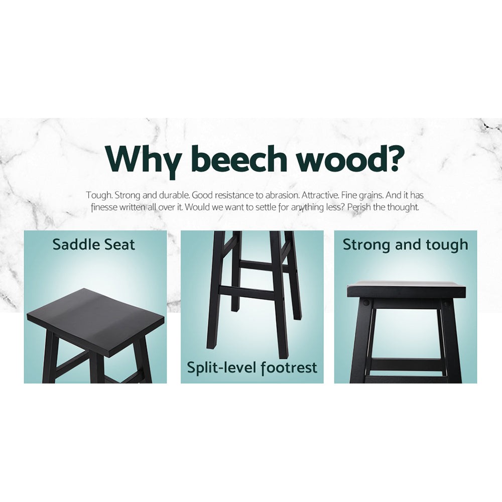 Artiss Set of 2 Black Beech Wood Bar Stools with sturdy legs and thick seats, perfect for modern interiors.