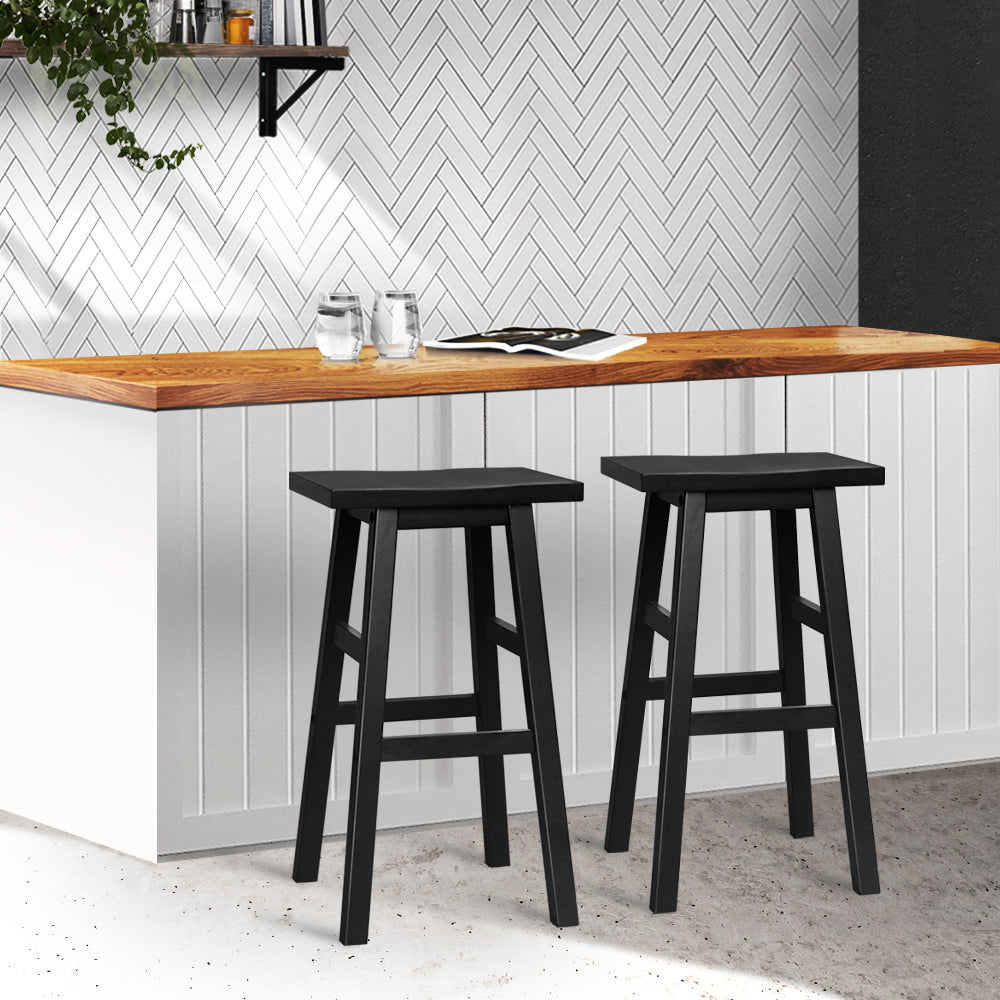 Artiss Set of 2 Black Beech Wood Bar Stools with sturdy legs and thick seats, perfect for modern interiors.