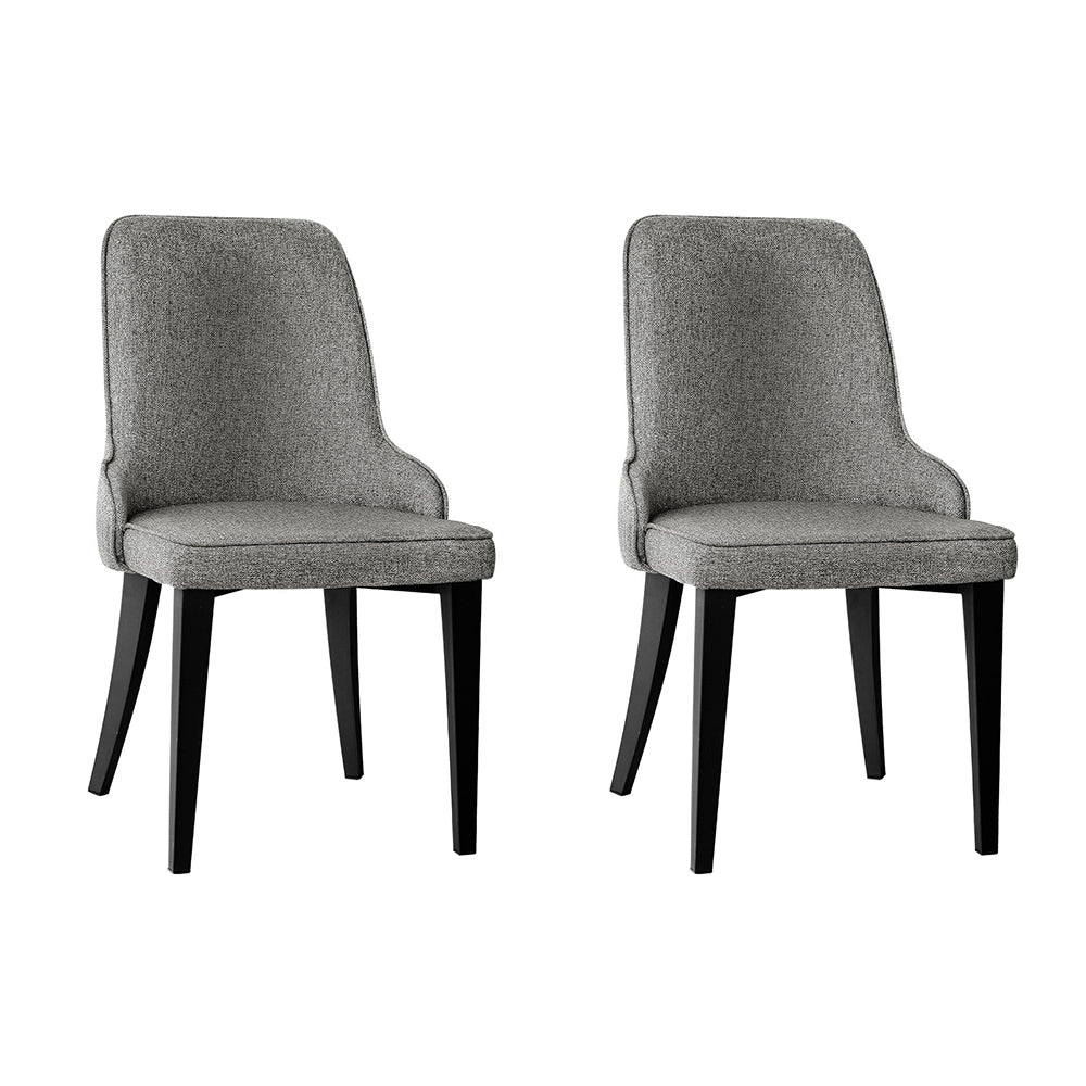 Artiss Set of 2 Grey Fabric Dining Chairs with high backrest and powder-coated steel legs, showcasing comfort and modern design.