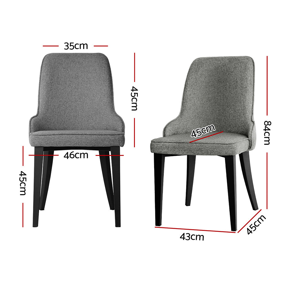 Artiss Set of 2 Grey Fabric Dining Chairs with high backrest and powder-coated steel legs, showcasing comfort and modern design.