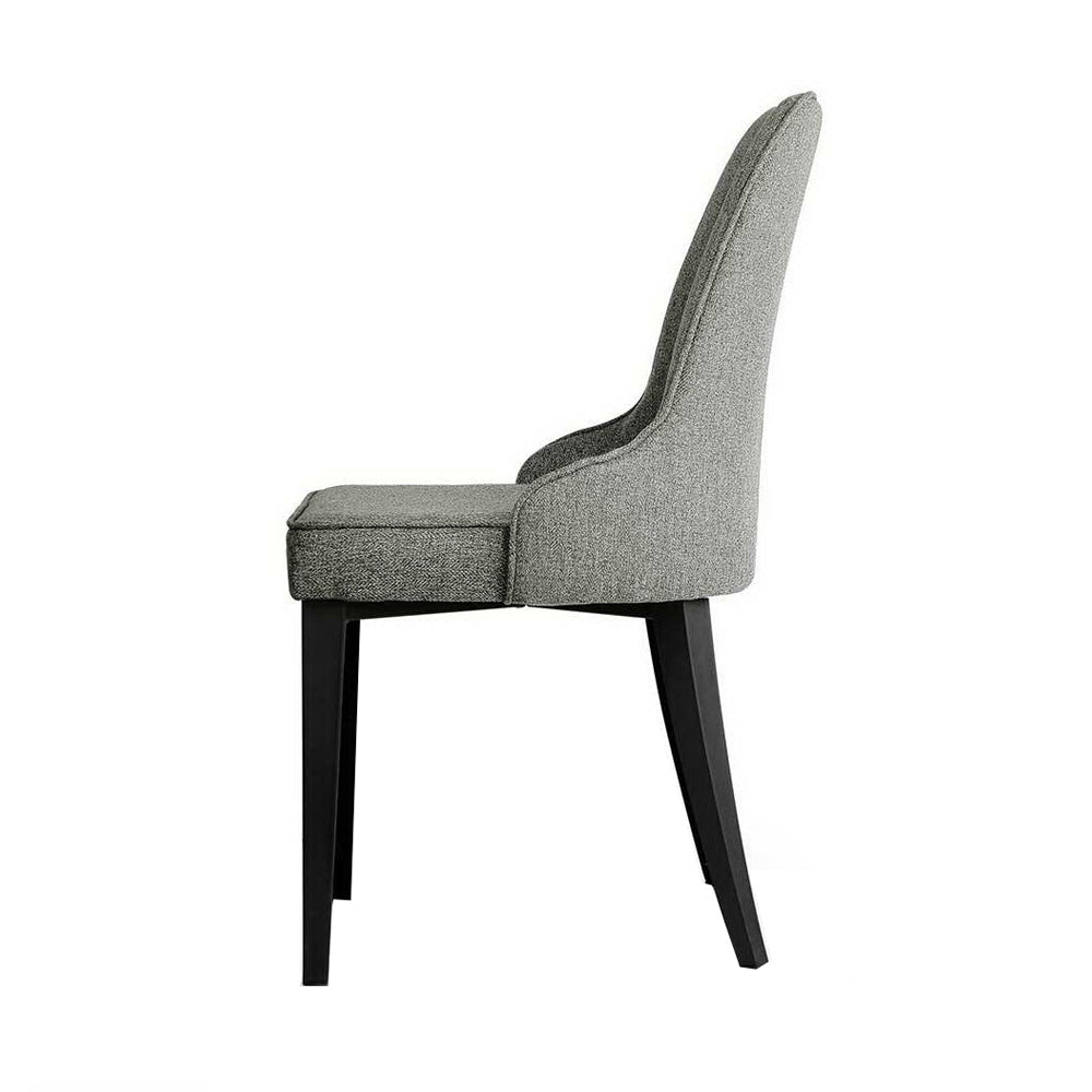 Artiss Set of 2 Grey Fabric Dining Chairs with high backrest and powder-coated steel legs, showcasing comfort and modern design.