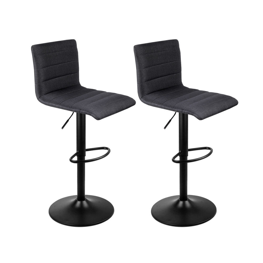 Artiss Set of 2 Faux Linen Bar Stools in Black, featuring a modern design with L-shaped seats and sturdy bases.