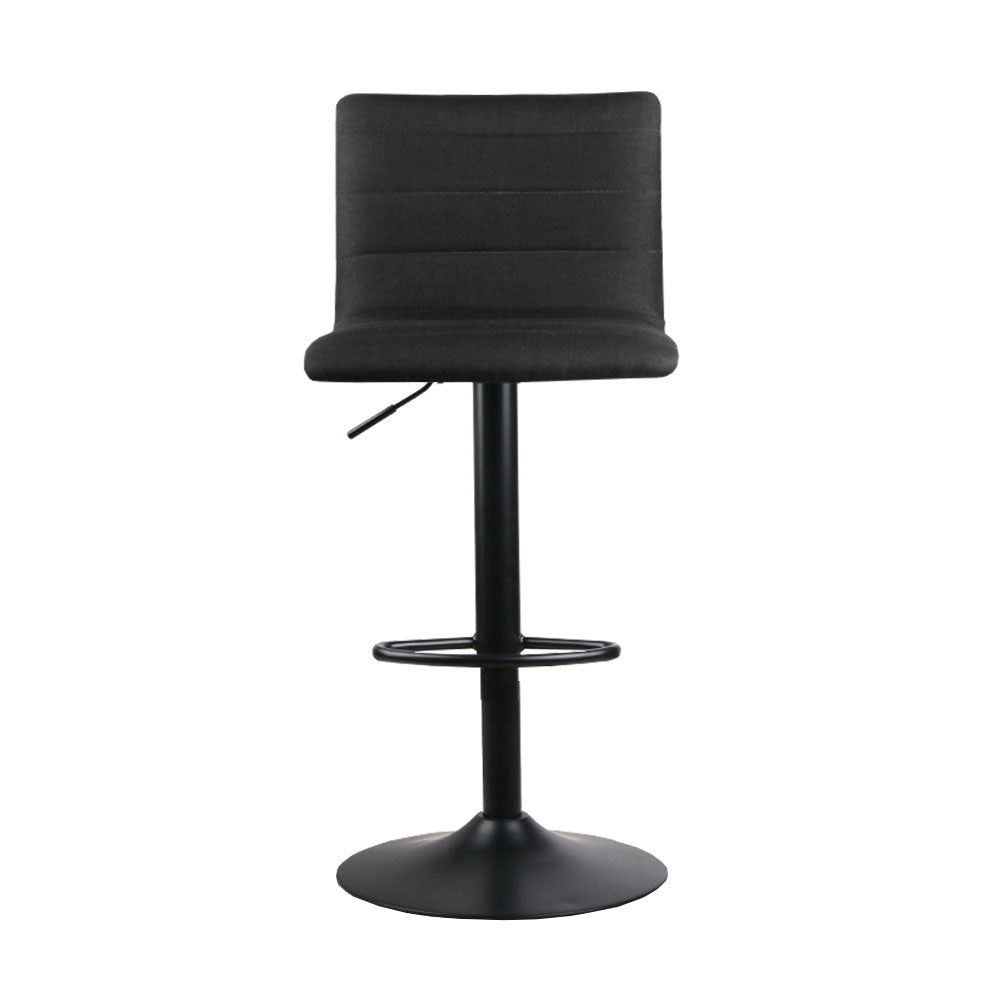 Artiss Set of 2 Faux Linen Bar Stools in Black, featuring a modern design with L-shaped seats and sturdy bases.