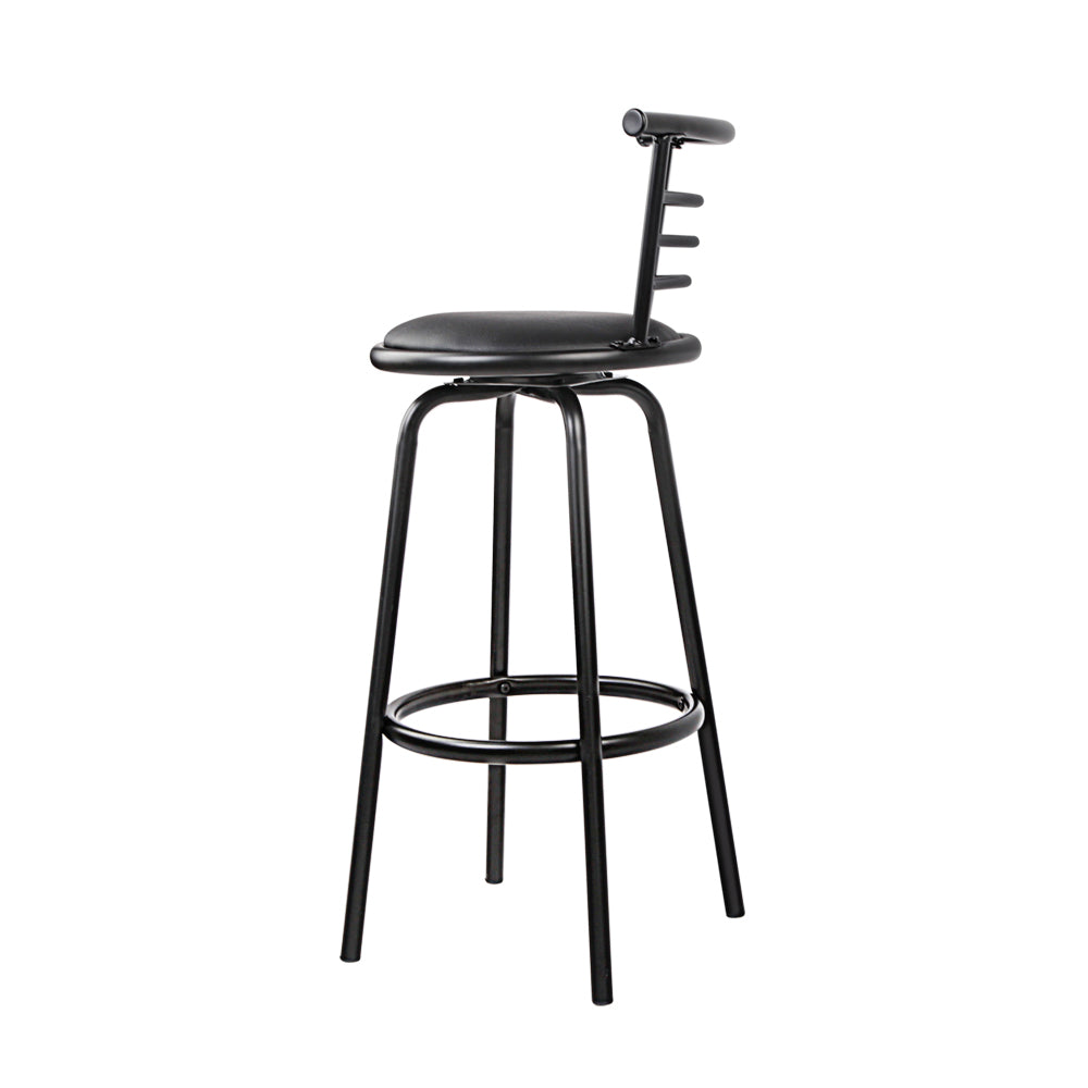 Artiss Set of 2 PU Leather Bar Stools in black with steel base, featuring a swivel seat and curved backrest, ideal for kitchen or bar use.