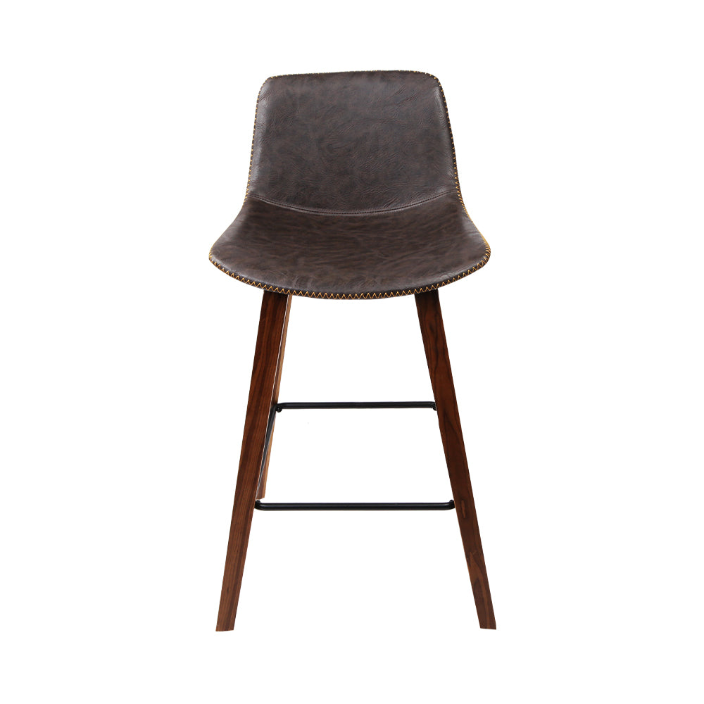 Artiss Set of 2 PU Leather Bar Stools with walnut brown padded seats and sturdy wooden structure, featuring anti-slip rubber feet.