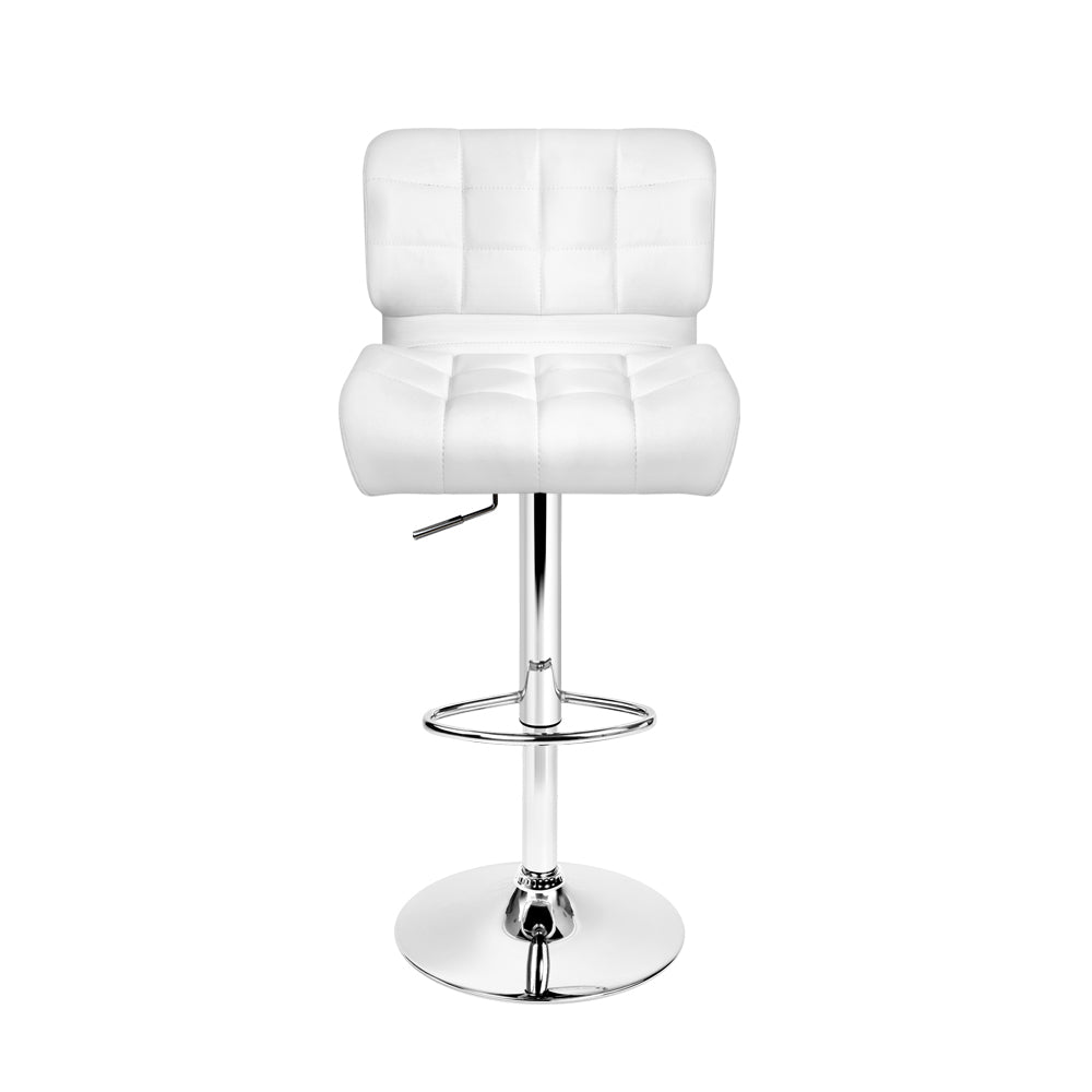 Artiss Set of 2 PU Leather Gas Lift Bar Stools in white with chrome accents, featuring a plush seat and adjustable height.