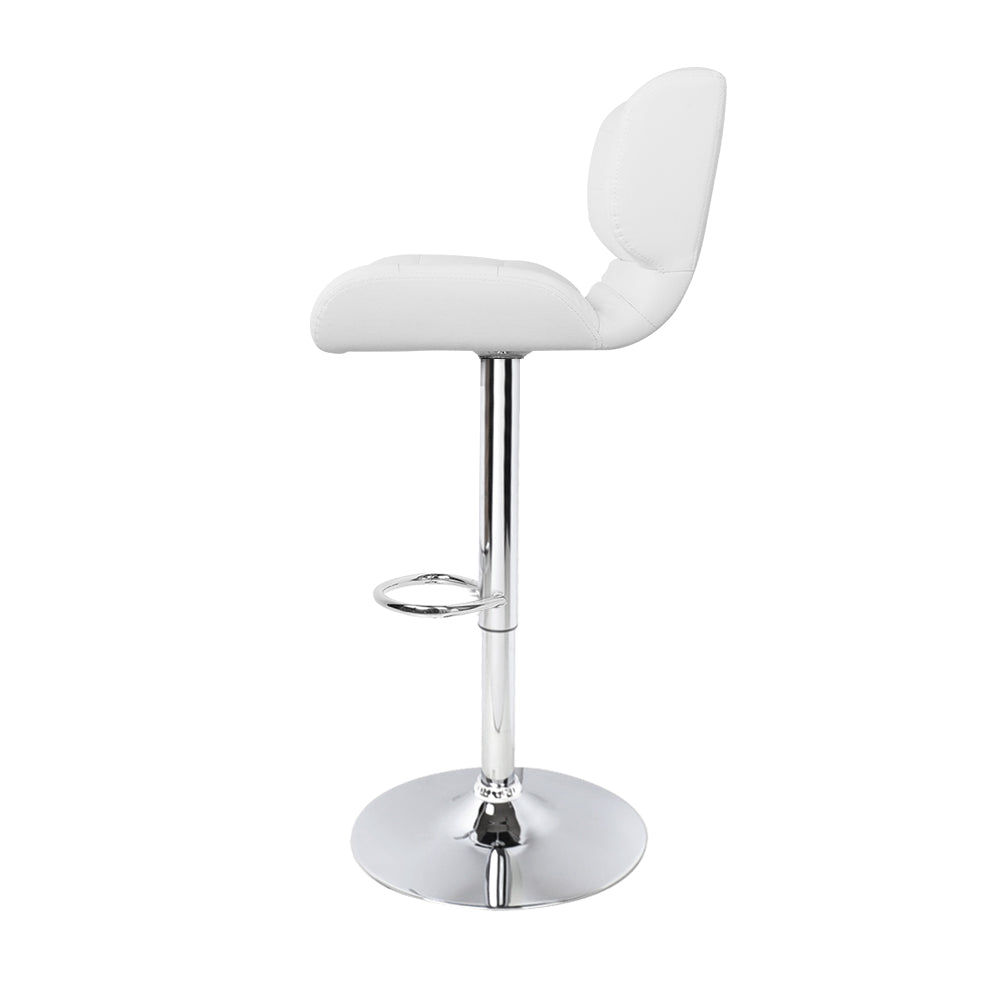 Artiss Set of 2 PU Leather Gas Lift Bar Stools in white with chrome accents, featuring a plush seat and adjustable height.