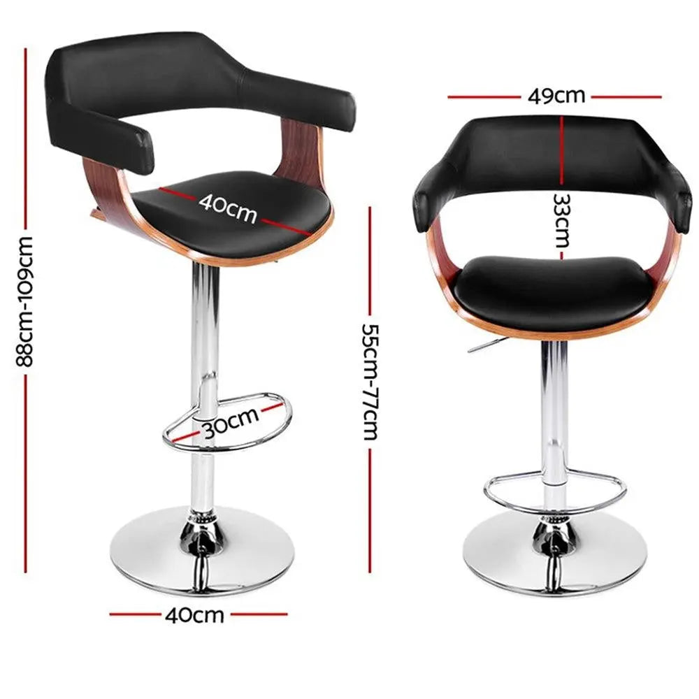 Artiss Set of 2 Wooden Bar Stools featuring a black PU leather padded seat and elegant wooden structure with a chrome base.