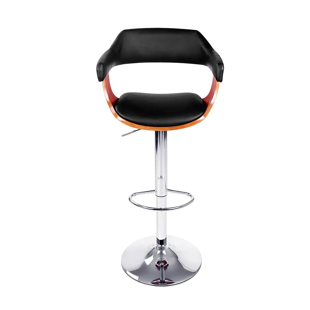 Artiss Set of 2 Wooden Bar Stools featuring a black PU leather padded seat and elegant wooden structure with a chrome base.