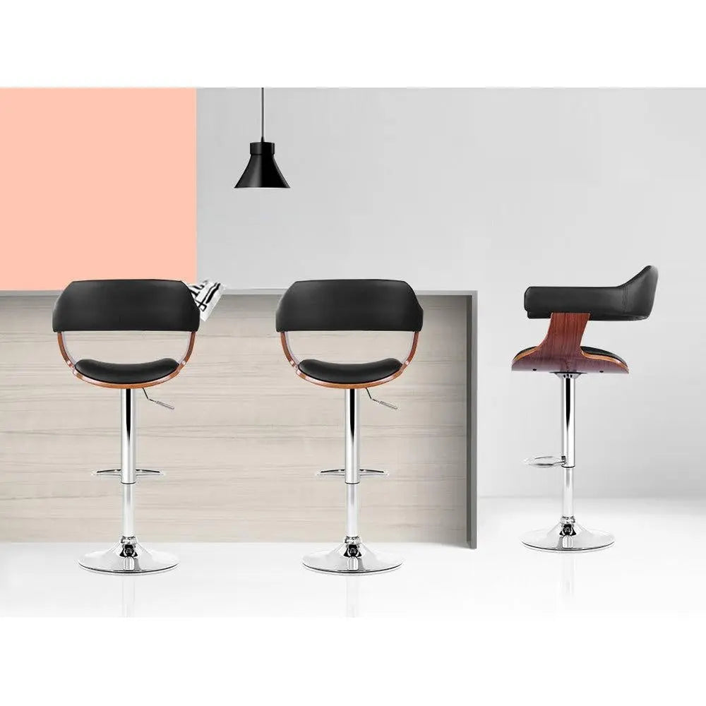 Artiss Set of 2 Wooden Bar Stools featuring a black PU leather padded seat and elegant wooden structure with a chrome base.