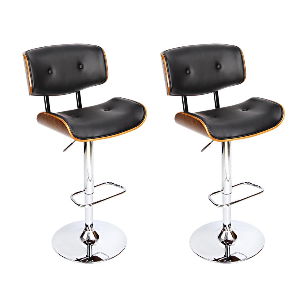 Artiss Set of 2 Wooden Gas Lift Bar Stools featuring a black PU leather seat and chrome base, designed for comfort and style.