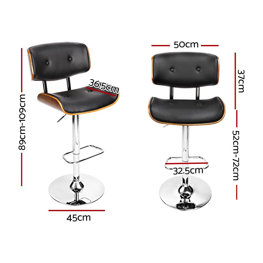 Artiss Set of 2 Wooden Gas Lift Bar Stools featuring a black PU leather seat and chrome base, designed for comfort and style.