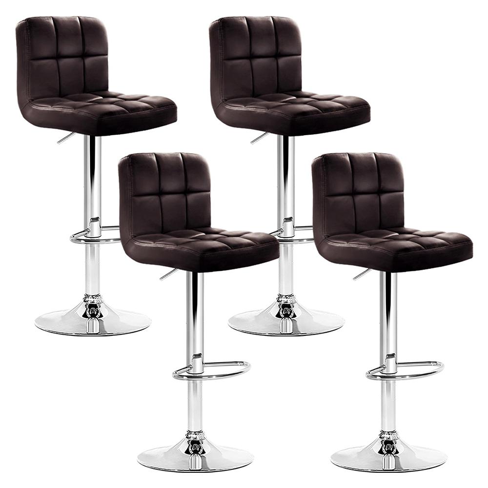 Artiss Set of 4 Bar Stools in chocolate brown with gas lift swivel feature, showcasing ergonomic design and chrome finish.