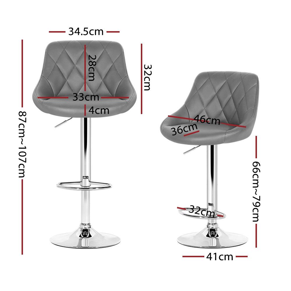 Artiss Set of 4 Grey Bar Stools with PU Leather and Diamond Style Design, featuring a rhombus-motif backrest and chrome base.