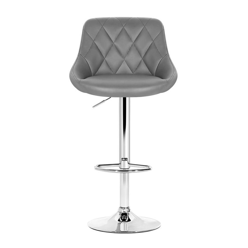 Artiss Set of 4 Grey Bar Stools with PU Leather and Diamond Style Design, featuring a rhombus-motif backrest and chrome base.