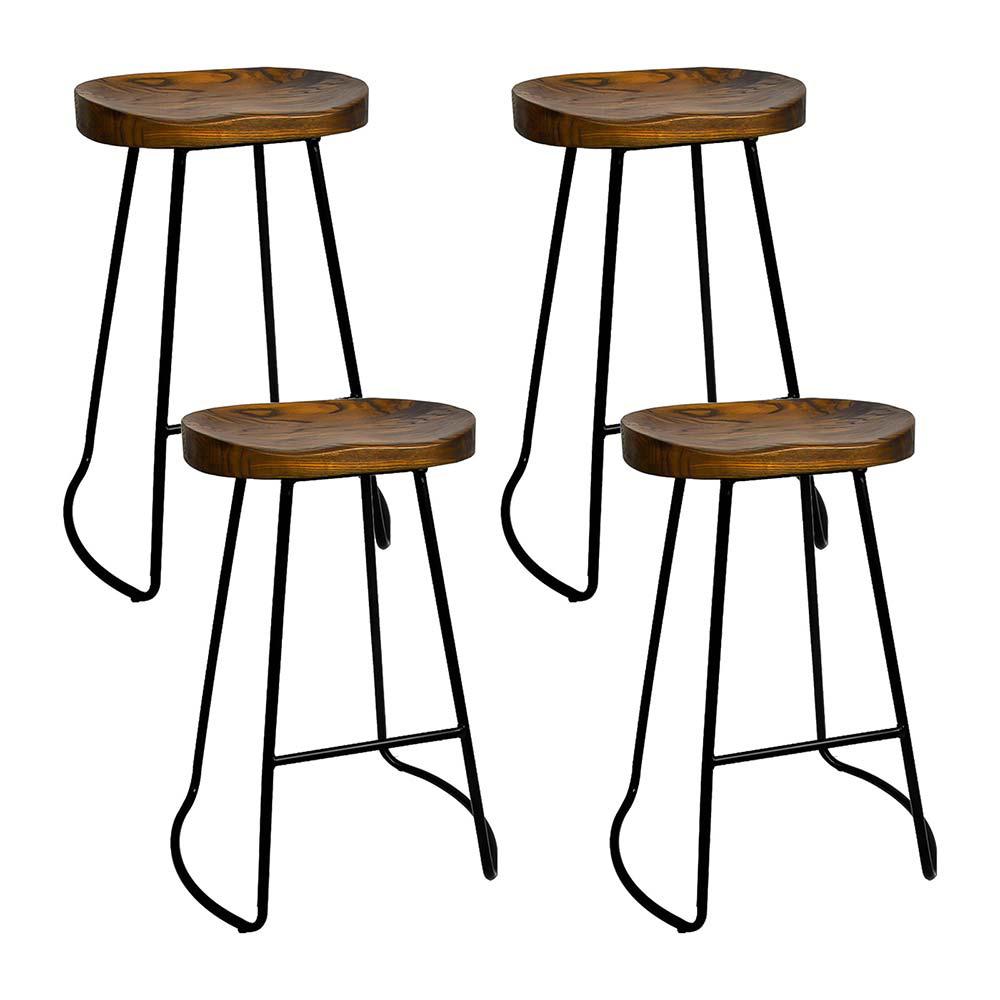 Artiss Set of 4 Elm Wood Backless Bar Stools featuring black legs and elegant wooden seats, perfect for modern industrial decor.