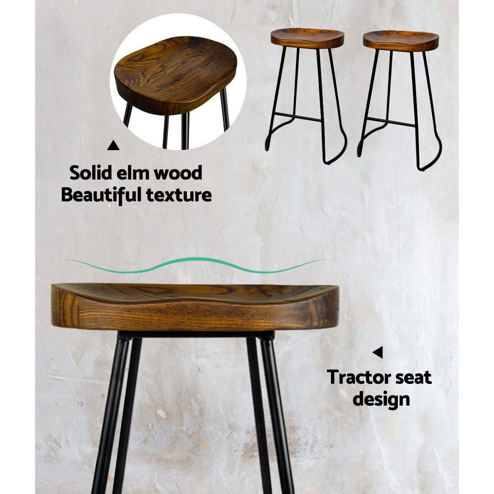 Artiss Set of 4 Elm Wood Backless Bar Stools featuring black legs and elegant wooden seats, perfect for modern industrial decor.