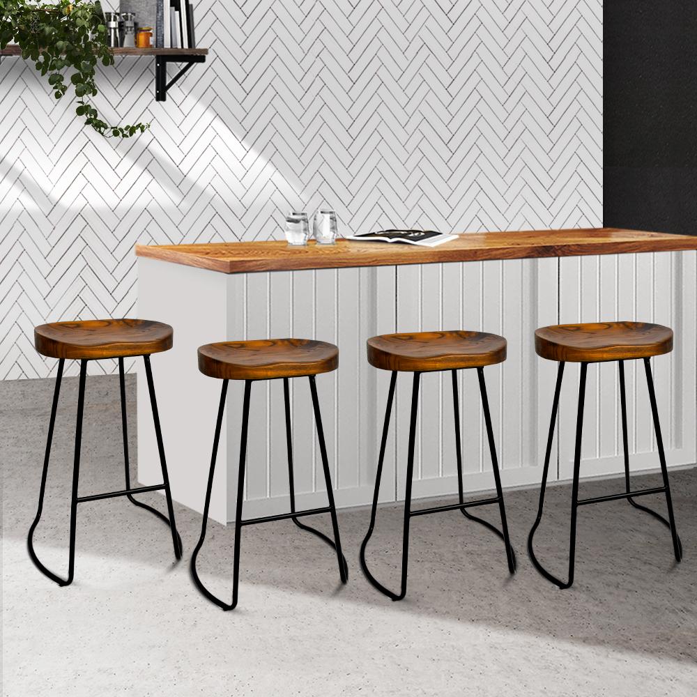 Artiss Set of 4 Elm Wood Backless Bar Stools featuring black legs and elegant wooden seats, perfect for modern industrial decor.