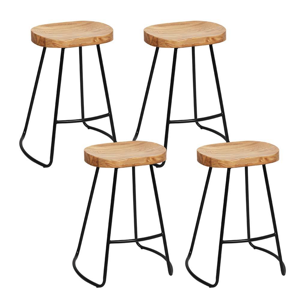 Artiss Set of 4 Elm Wood Backless Bar Stools featuring black legs and light wooden seats, designed for modern industrial decor.