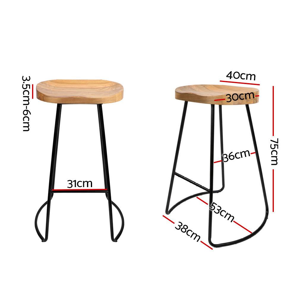 Artiss Set of 4 Elm Wood Backless Bar Stools featuring black legs and light wooden seats, designed for modern industrial decor.