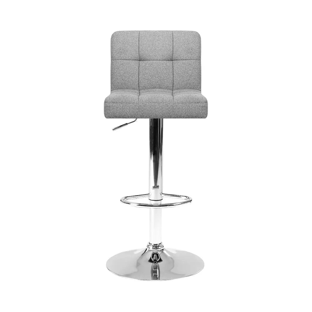 Artiss Set of 4 Grey Fabric Swivel Bar Stools with chrome base and gas lift, featuring padded seats for comfort.