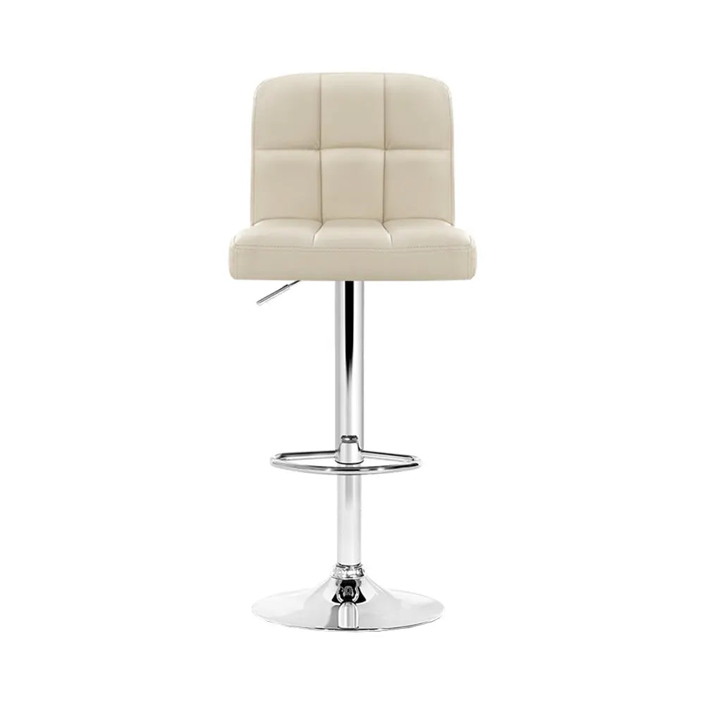 Artiss Set of 4 PU Leather Gas Lift Bar Stools in Beige with checkered backrest and chrome base, showcasing comfort and style.