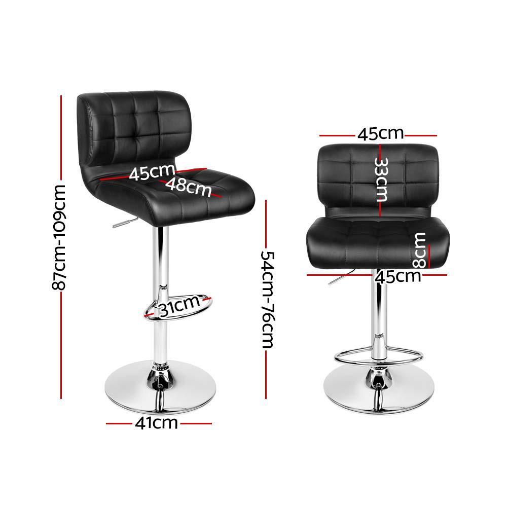 Artiss Set of 4 PU Leather Gas Lift Bar Stools in Black with Chrome Base, showcasing plush seats and adjustable height features.