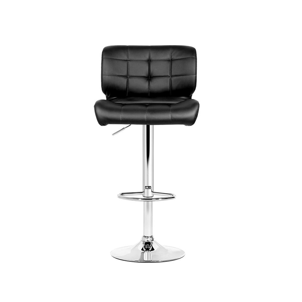 Artiss Set of 4 PU Leather Gas Lift Bar Stools in Black with Chrome Base, showcasing plush seats and adjustable height features.