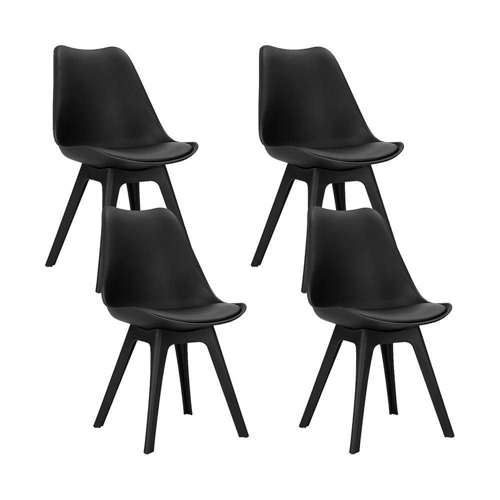 Artiss Set of 4 Retro Padded Dining Chairs in Black, featuring thick padded seats and strong PP legs, ideal for stylish dining.