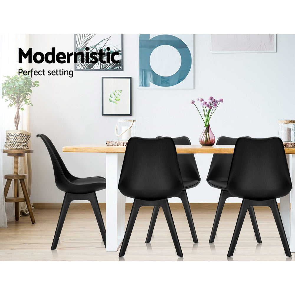 Artiss Set of 4 Retro Padded Dining Chairs in Black, featuring thick padded seats and strong PP legs, ideal for stylish dining.