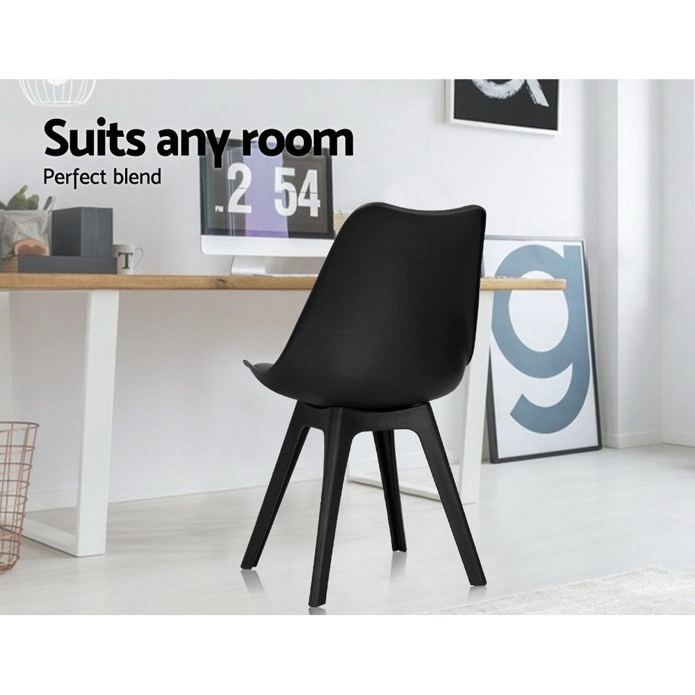 Artiss Set of 4 Retro Padded Dining Chairs in Black, featuring thick padded seats and strong PP legs, ideal for stylish dining.