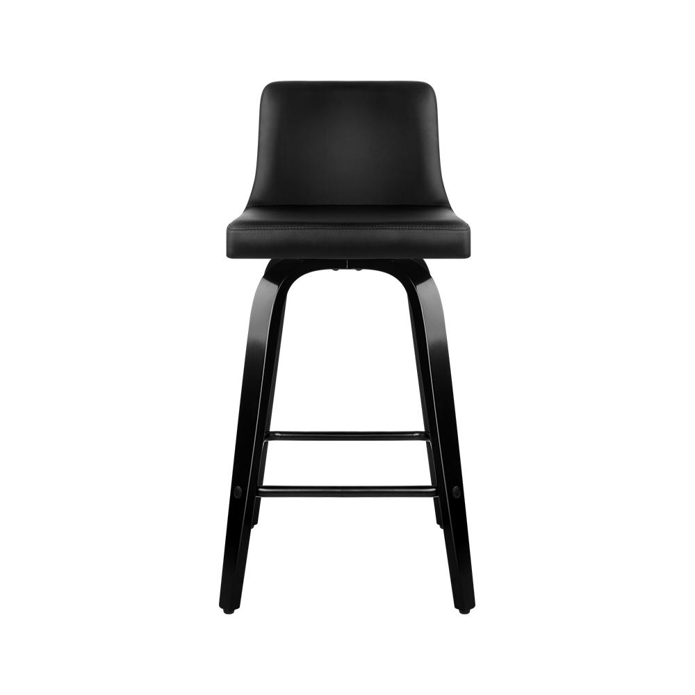 Artiss Set of 4 Wooden PU Leather Bar Stools in Black, featuring a thick padded seat, curved backrest, and chrome steel footrest.