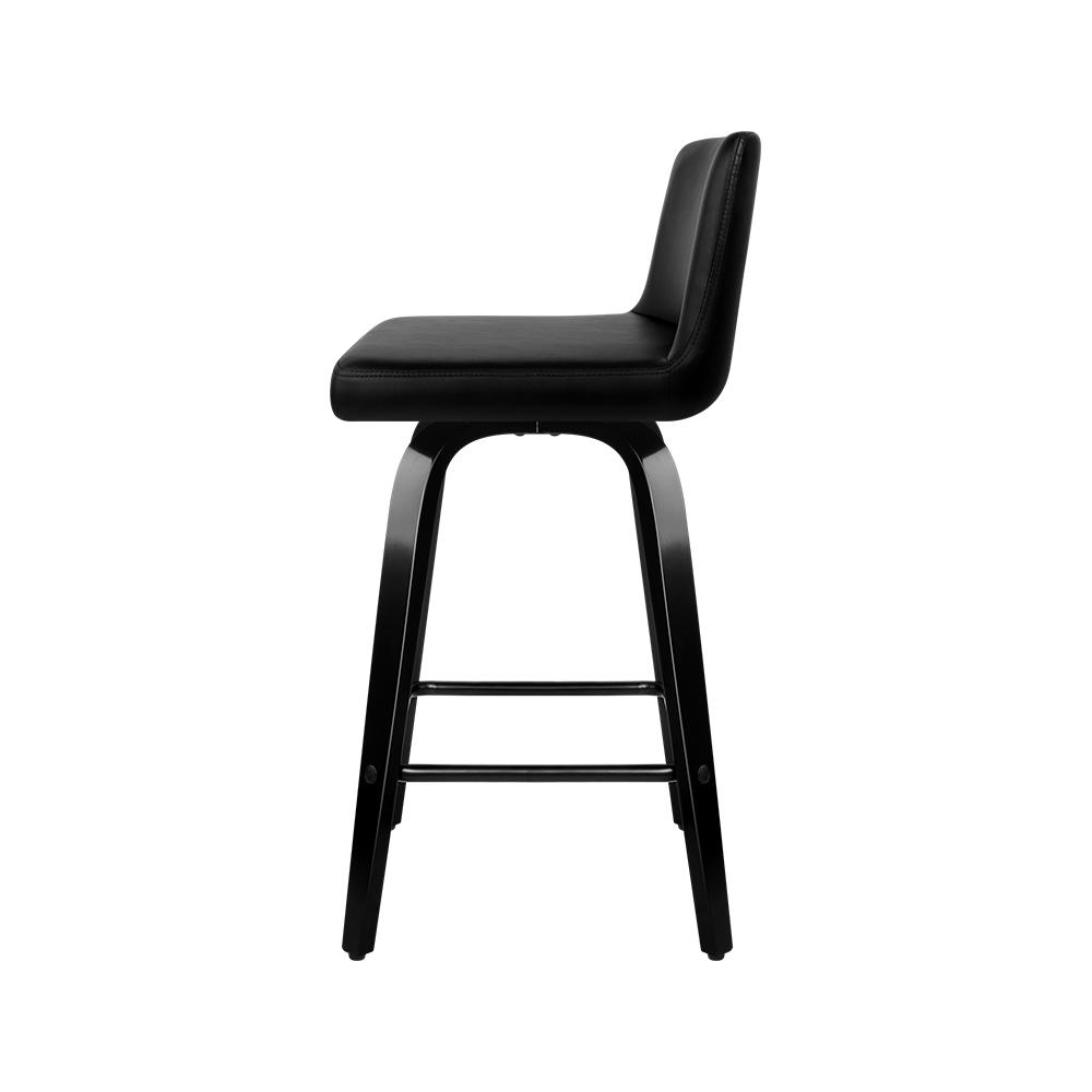 Artiss Set of 4 Wooden PU Leather Bar Stools in Black, featuring a thick padded seat, curved backrest, and chrome steel footrest.