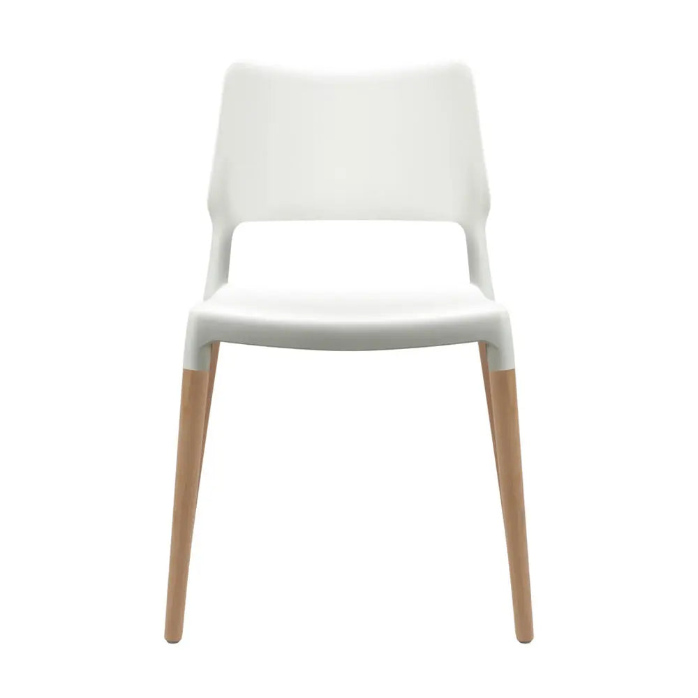 Artiss Set of 4 Wooden Stackable Dining Chairs in White with solid beech wood legs and comfortable PP plastic seats.