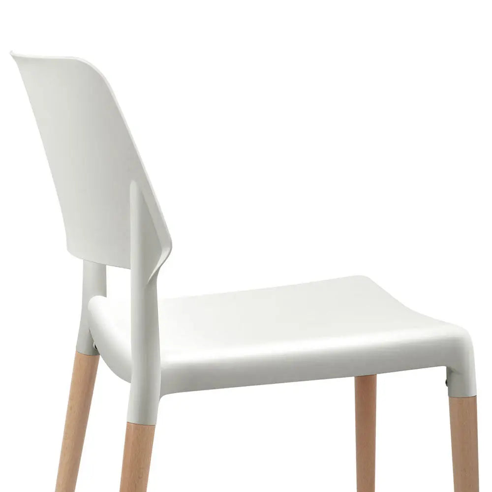 Artiss Set of 4 Wooden Stackable Dining Chairs in White with solid beech wood legs and comfortable PP plastic seats.