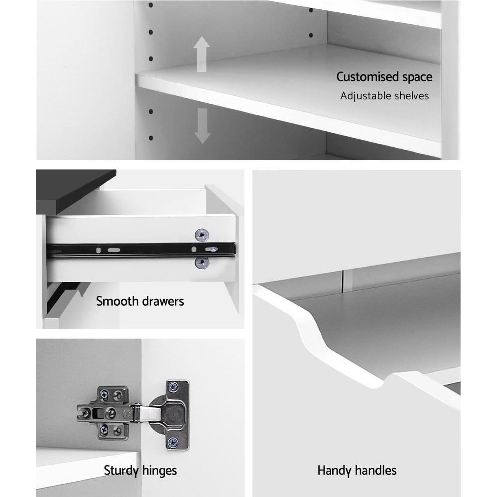 Artiss Shoe Cabinet in white with high gloss finish, showcasing adjustable shelves and smooth drawers for organized shoe storage.