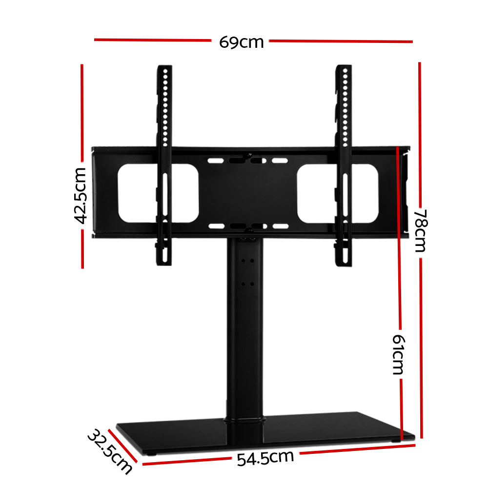 Artiss Table Top TV Swivel Mounted Stand with a sleek black finish, supporting a 32 to 70 inch TV on a tempered glass base.