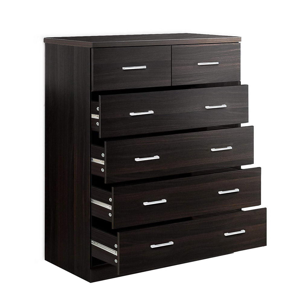 Artiss Tallboy 6 Drawers Storage Cabinet in Walnut, featuring six spacious drawers and elegant handles, perfect for modern home decor.