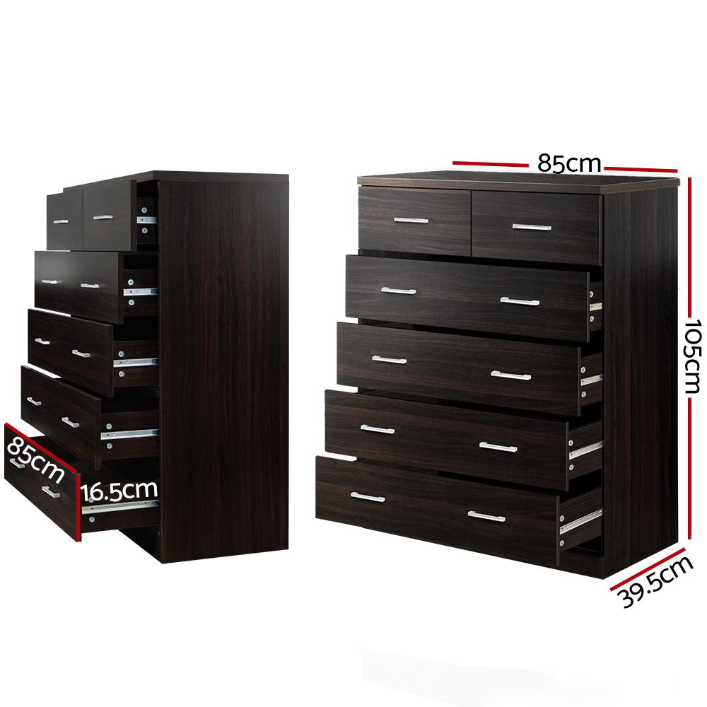 Artiss Tallboy 6 Drawers Storage Cabinet in Walnut, featuring six spacious drawers and elegant handles, perfect for modern home decor.