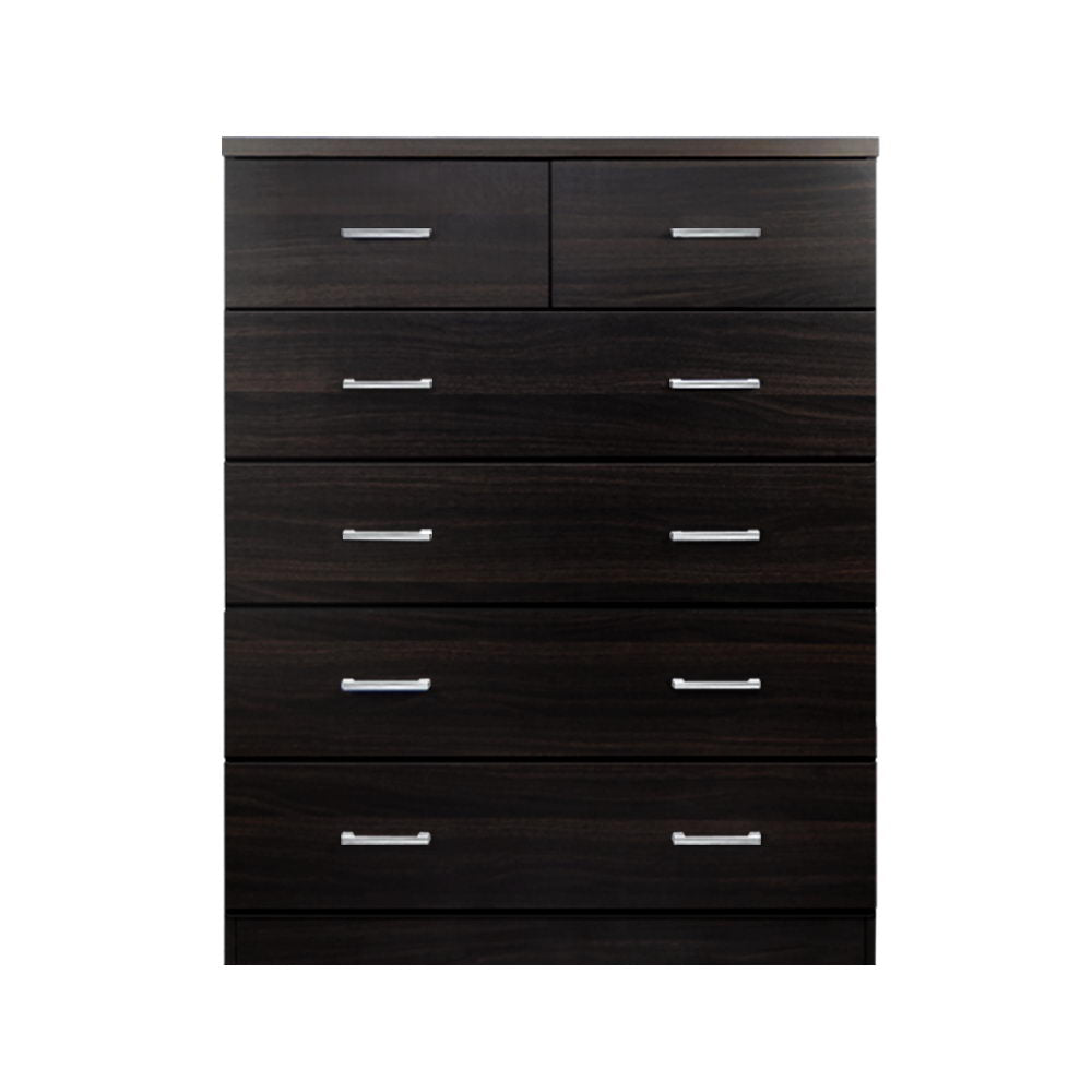 Artiss Tallboy 6 Drawers Storage Cabinet in Walnut, featuring six spacious drawers and elegant handles, perfect for modern home decor.