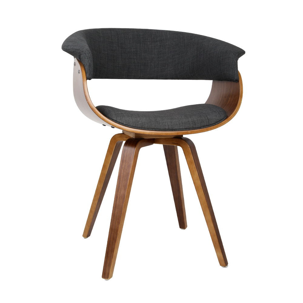 Artiss Timber Wood and Fabric Dining Chair in Charcoal with a curved backrest and sturdy plywood base.