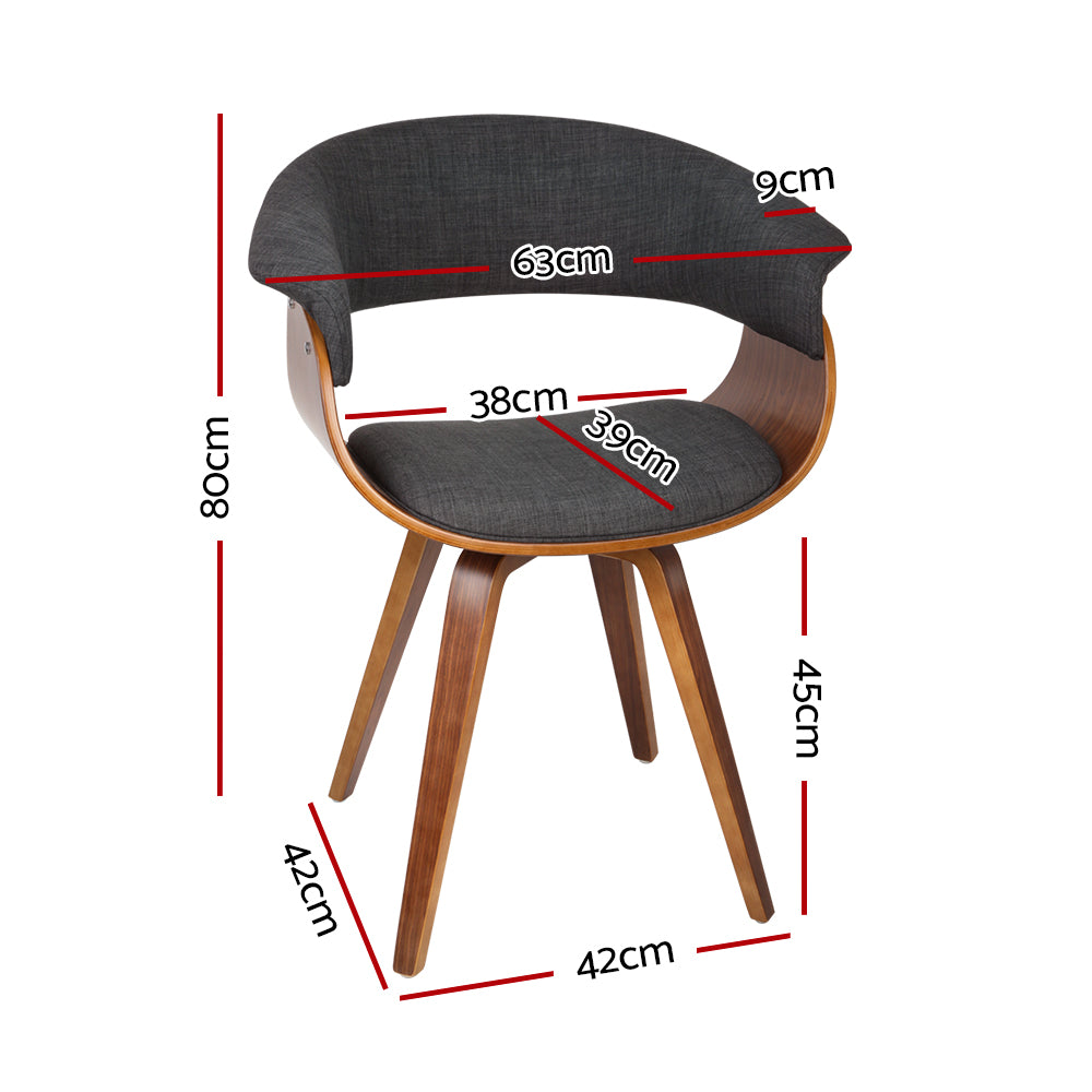 Artiss Timber Wood and Fabric Dining Chair in Charcoal with a curved backrest and sturdy plywood base.