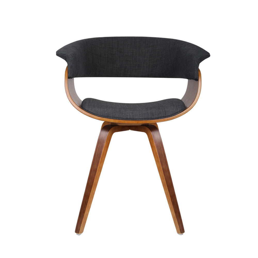 Artiss Timber Wood and Fabric Dining Chair in Charcoal with a curved backrest and sturdy plywood base.