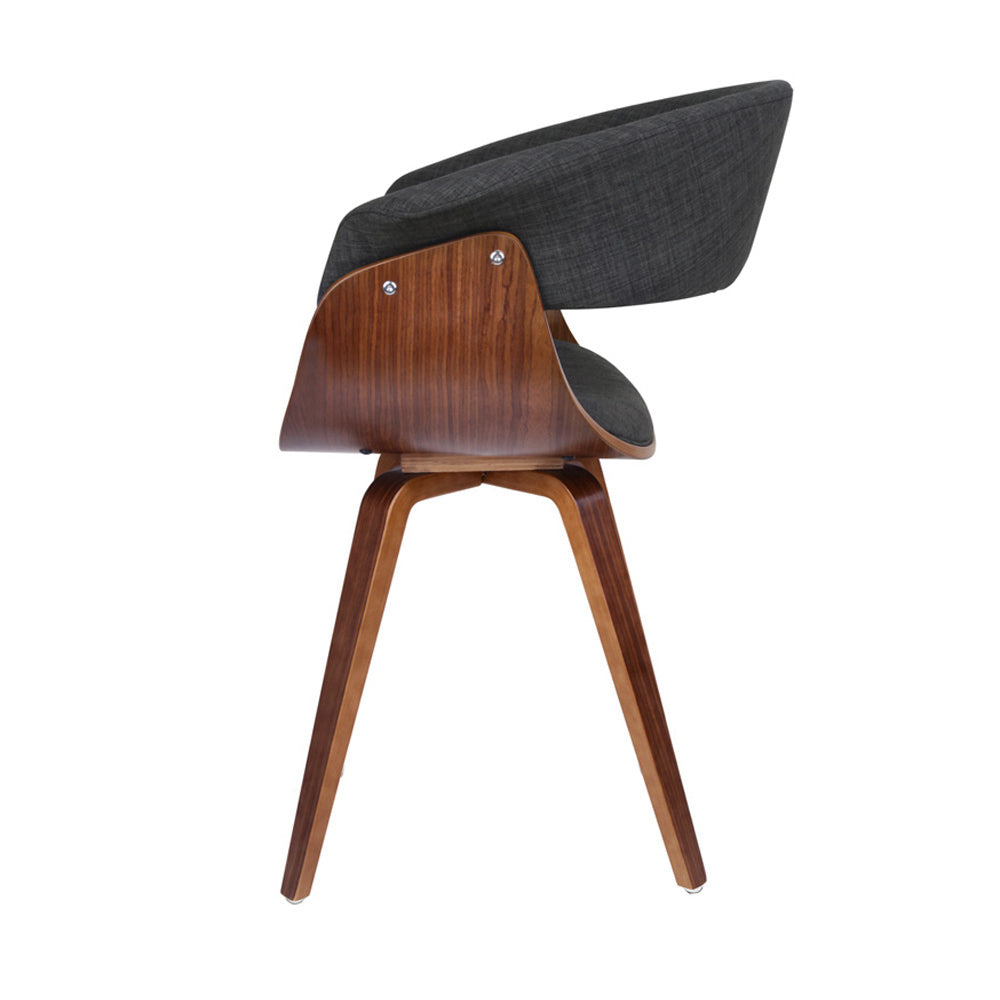 Artiss Timber Wood and Fabric Dining Chair in Charcoal with a curved backrest and sturdy plywood base.