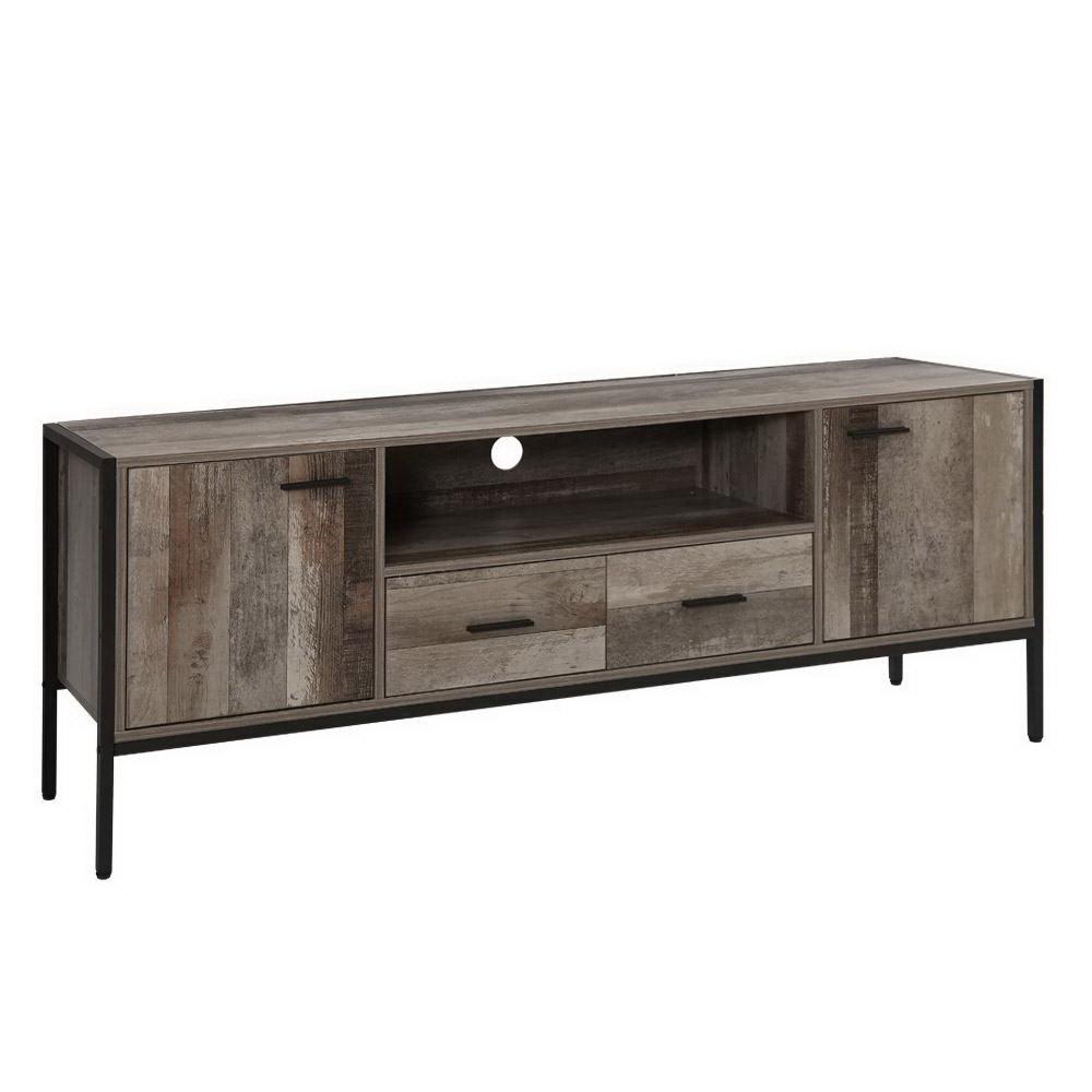 Artiss TV Cabinet Entertainment Unit in industrial style with dark wood finish and black accents, featuring open shelf, cabinets, and drawers.