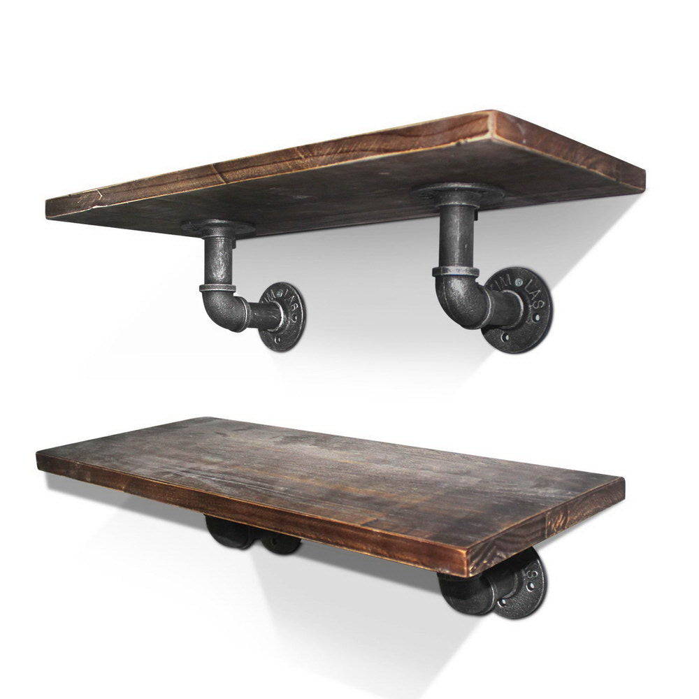 Artiss Wall Shelves featuring industrial metal pipe brackets and rustic wood shelf, ideal for DIY projects.