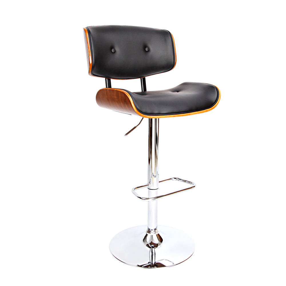 Artiss Wooden Gas Lift Bar Stool featuring a black PU leather seat and a chrome base, showcasing its elegant design and sturdy construction.