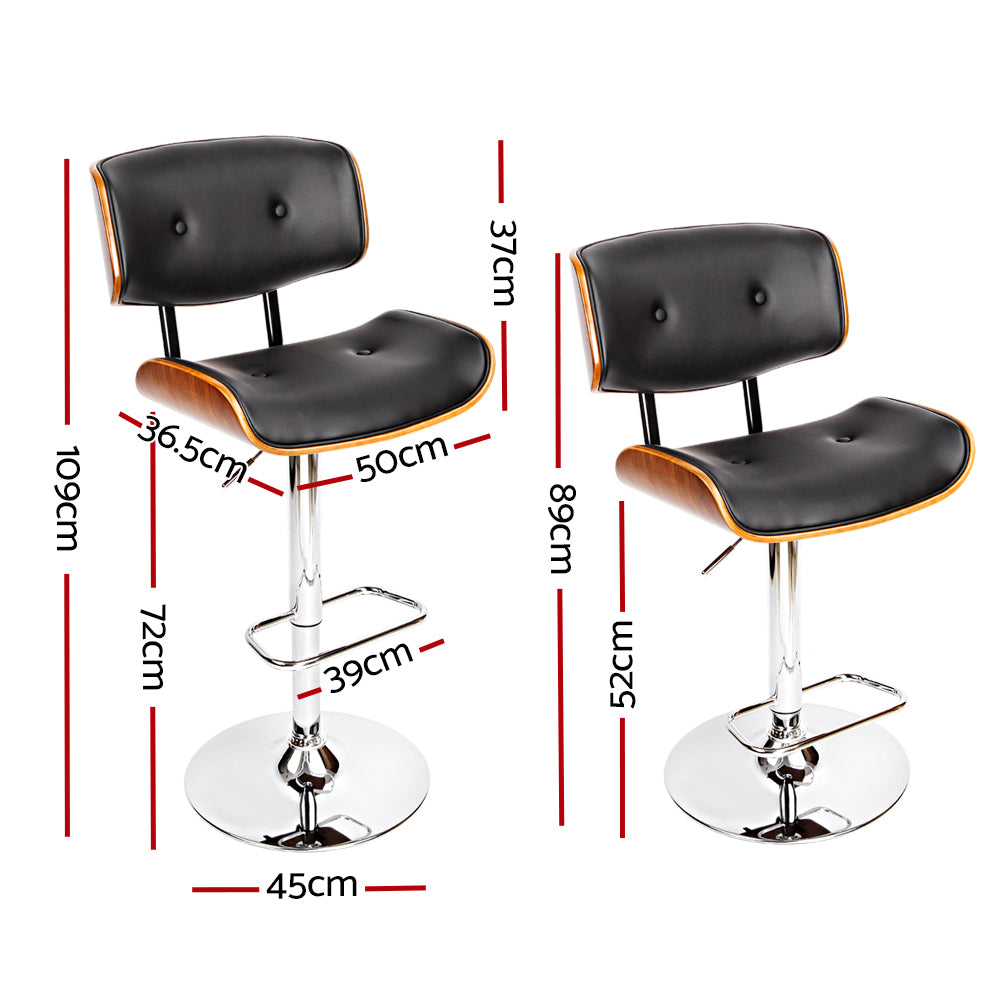 Artiss Wooden Gas Lift Bar Stool featuring a black PU leather seat and a chrome base, showcasing its elegant design and sturdy construction.