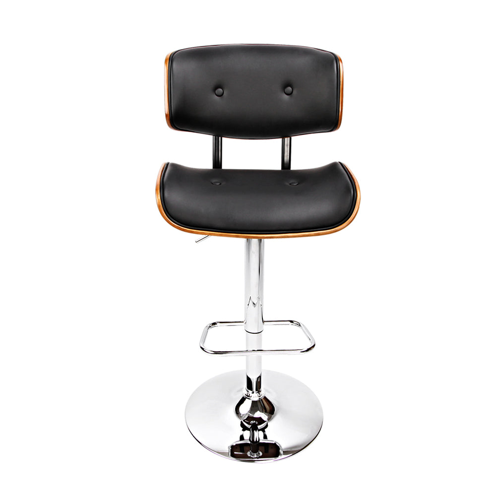 Artiss Wooden Gas Lift Bar Stool featuring a black PU leather seat and a chrome base, showcasing its elegant design and sturdy construction.